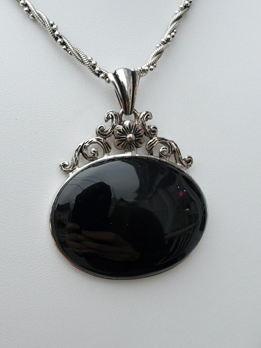 Designer Carol Brodie CFJ Large Oval Onyx Necklace
