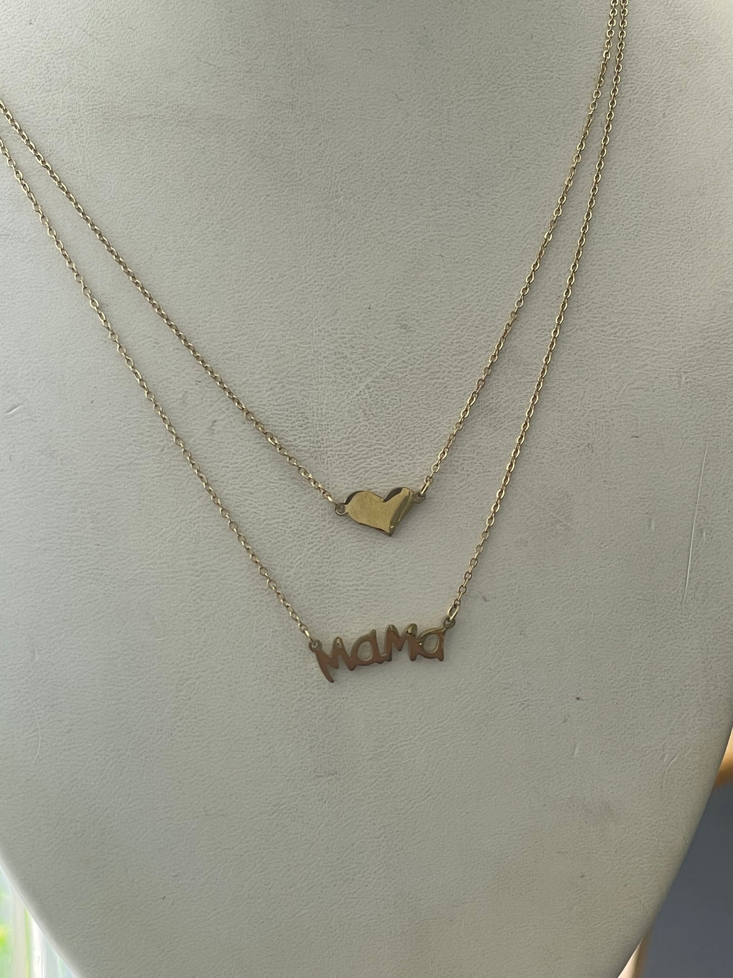 Stainless Steel Vermeil Layered Mama Heart Necklace