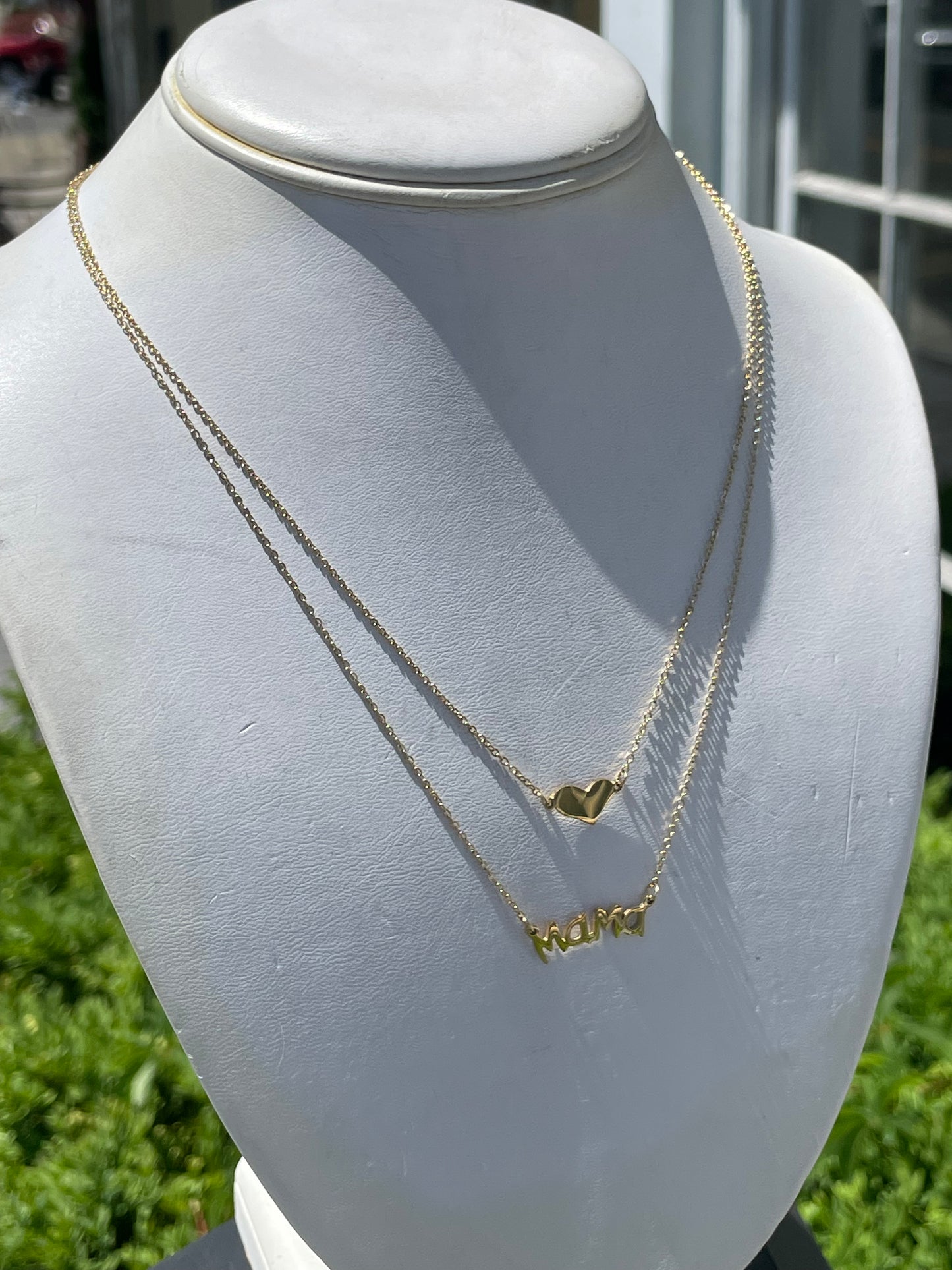Stainless Steel Vermeil Layered Mama Heart Necklace