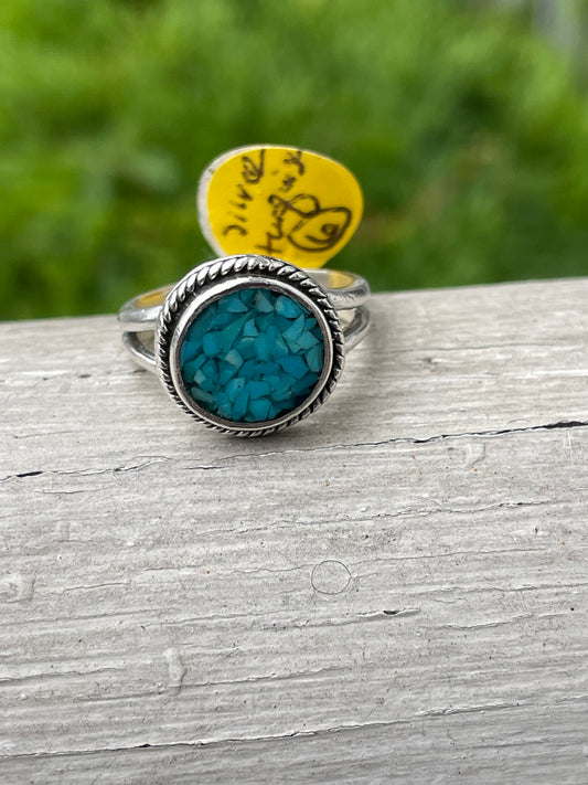 925 Sterling Silver Mosaic Turquoise Signet Ring