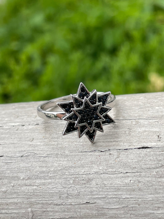 925 Sterling Silver Black Zirconia Star Ring