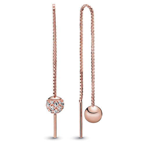 Retired Pandora Rose Polished and Pave Bead Dangle Threader Earrings 288325CZ