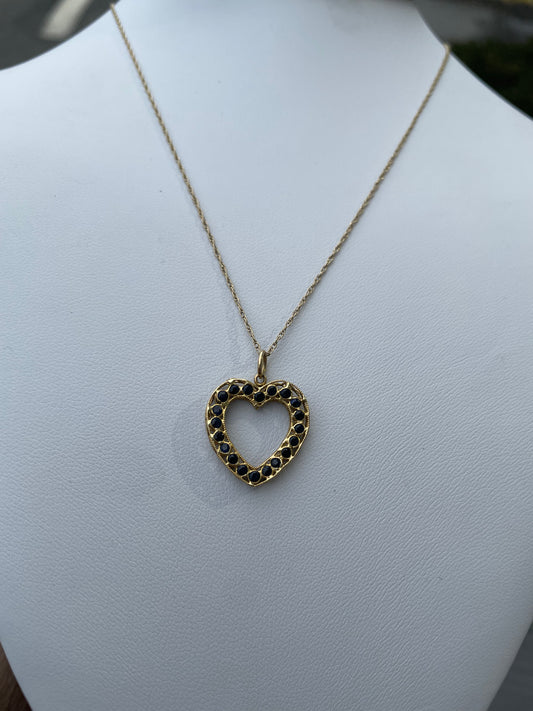 14k Gold Natural Sapphire Heart Necklace