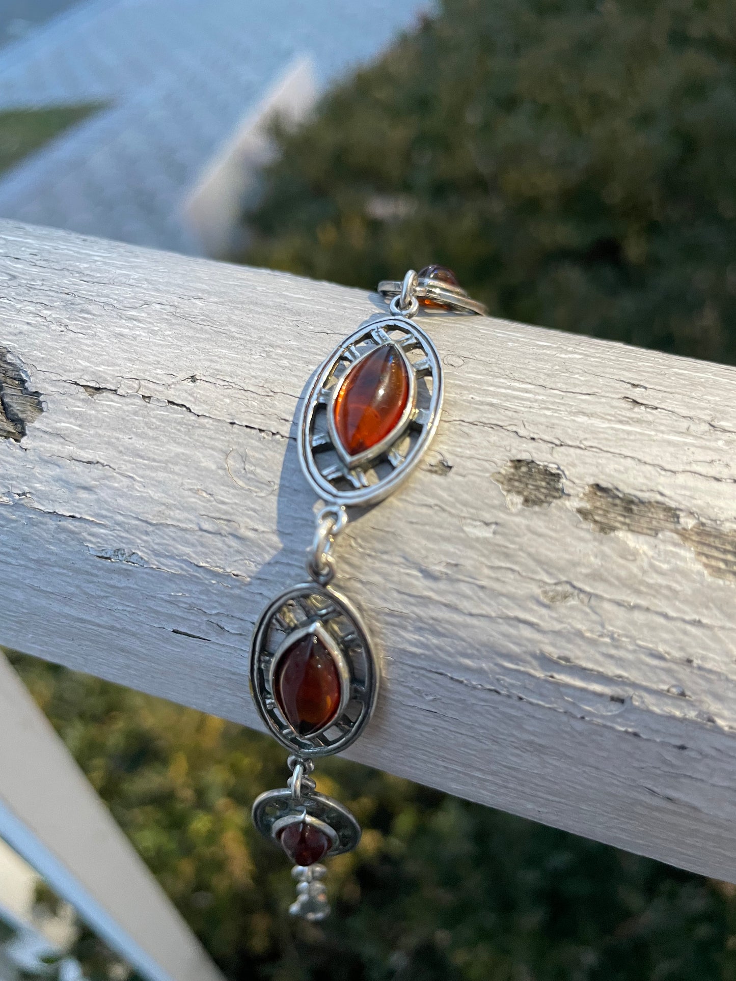 925 Sterling Silver Marquis Shaped Amber Bracelet