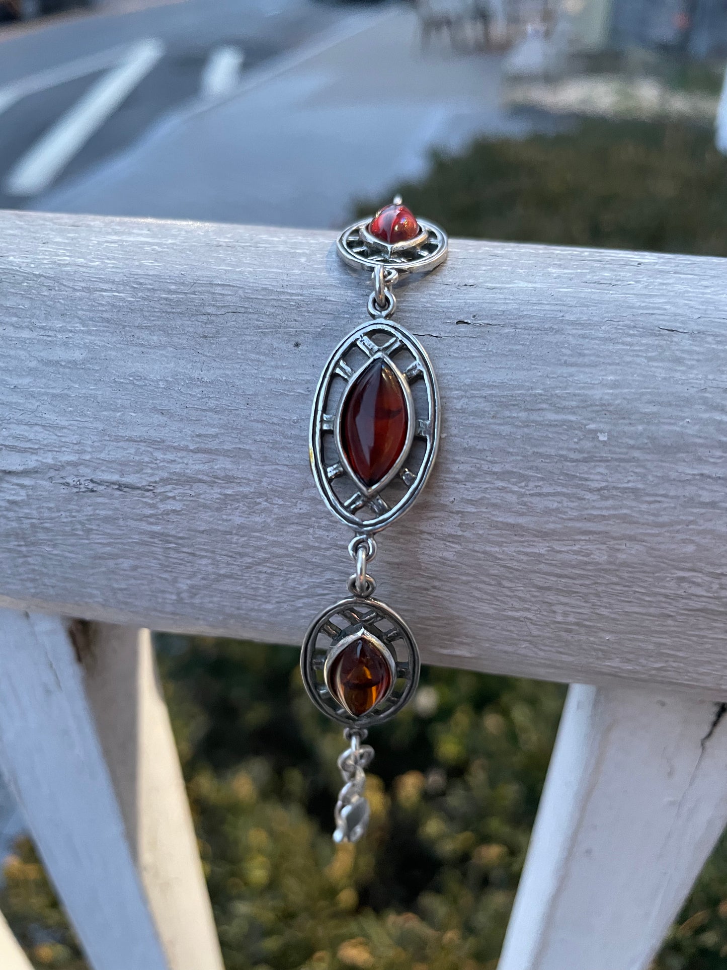 925 Sterling Silver Marquis Shaped Amber Bracelet