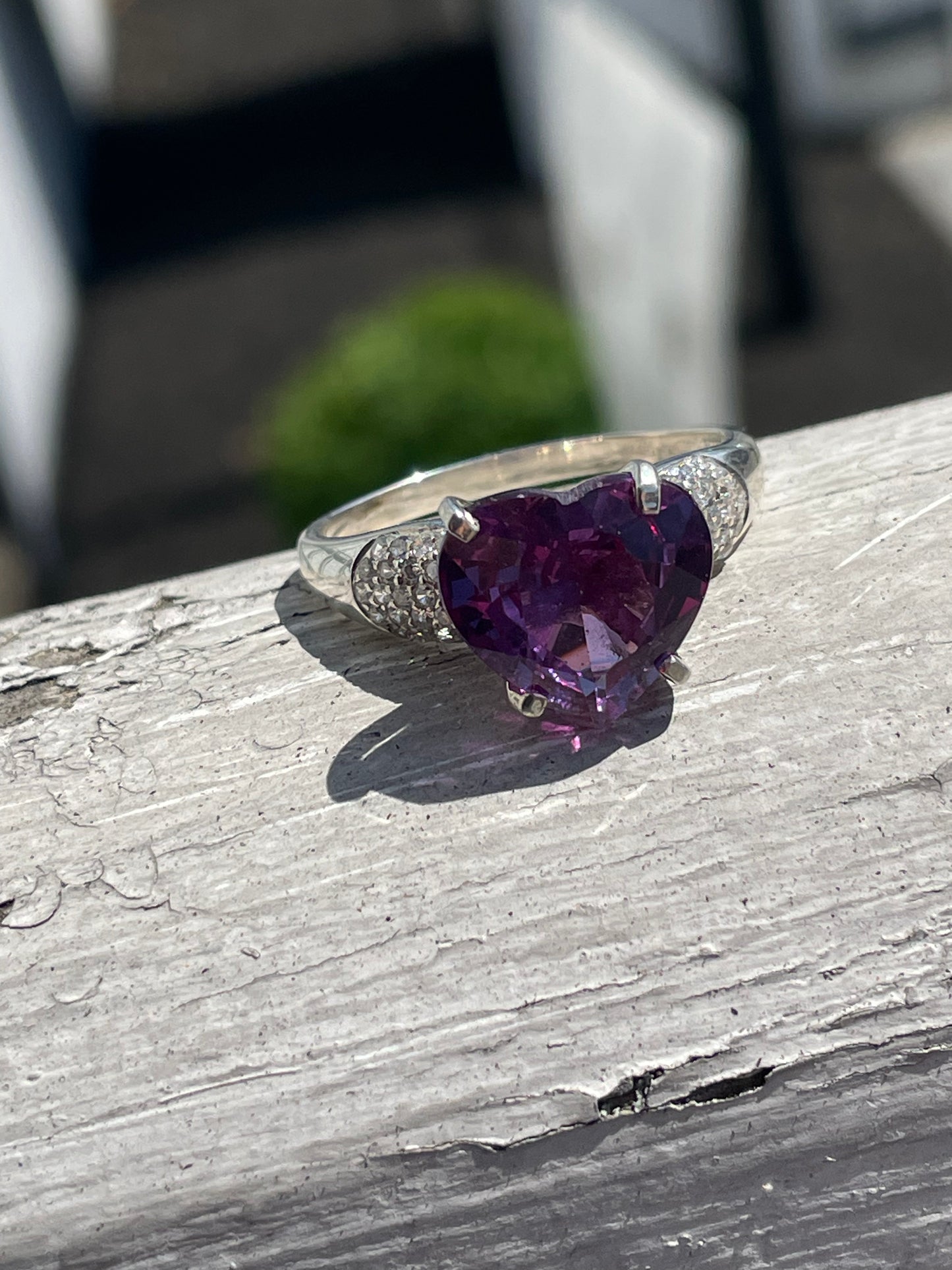 925 Sterling Silver Purple Amethyst Heart Statement Ring