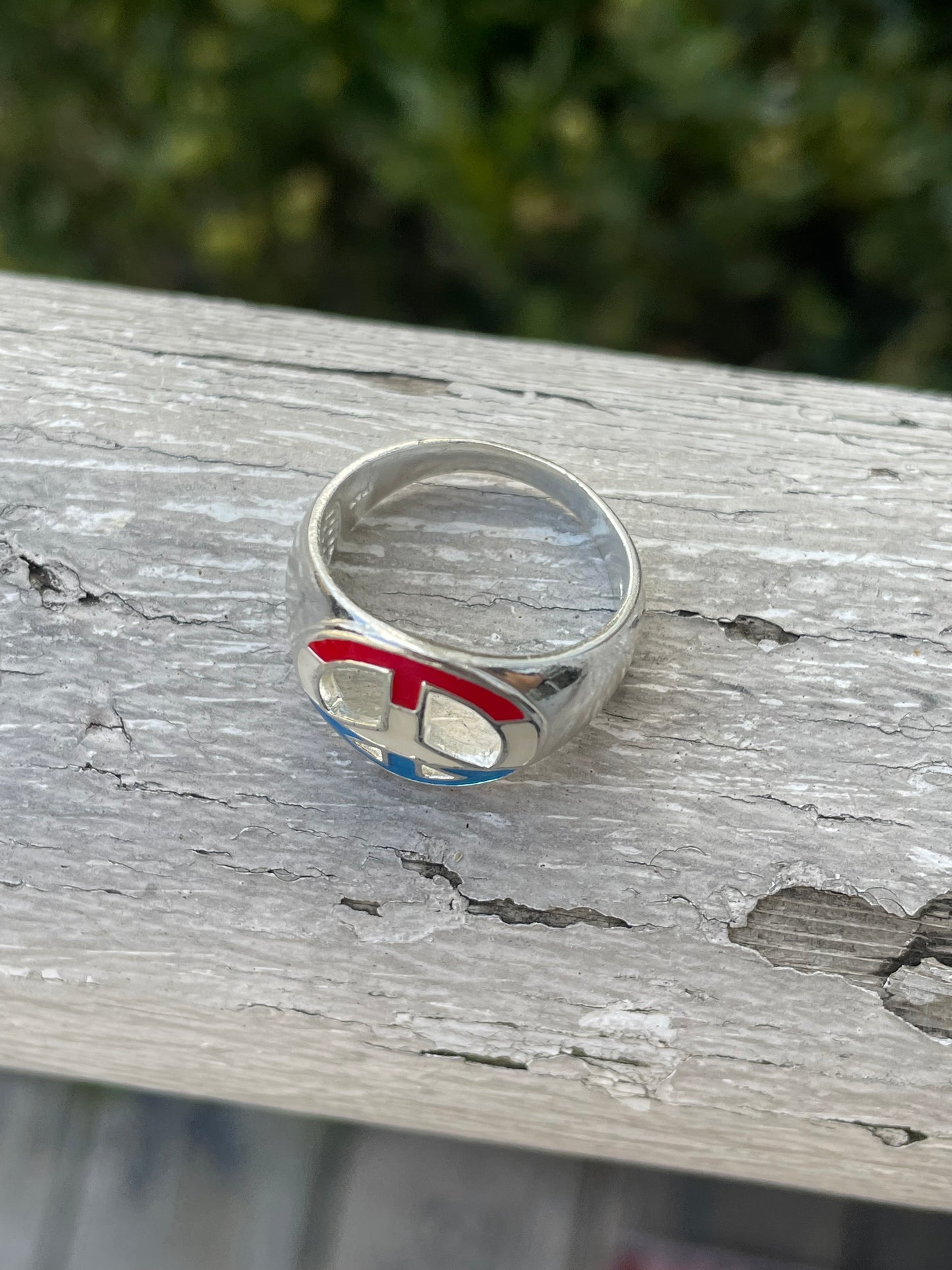 925 Sterling Silver American Flag Enamel Peace Sign Ring
