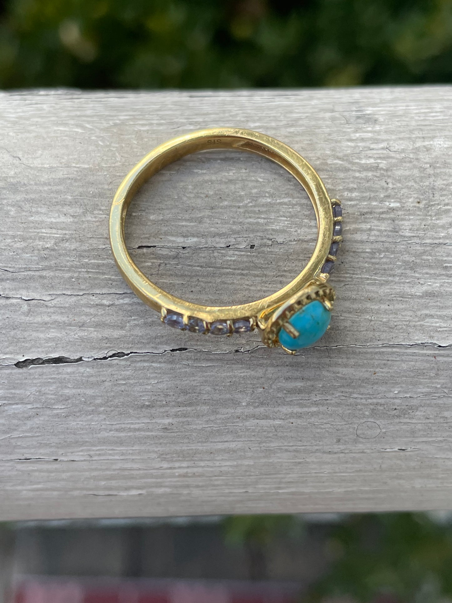 925 Sterling Silver Vermeil Turquoise & Tanzanite Solitaire Ring