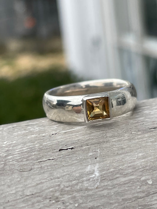925 Sterling Silver Thick Citrine Band Ring
