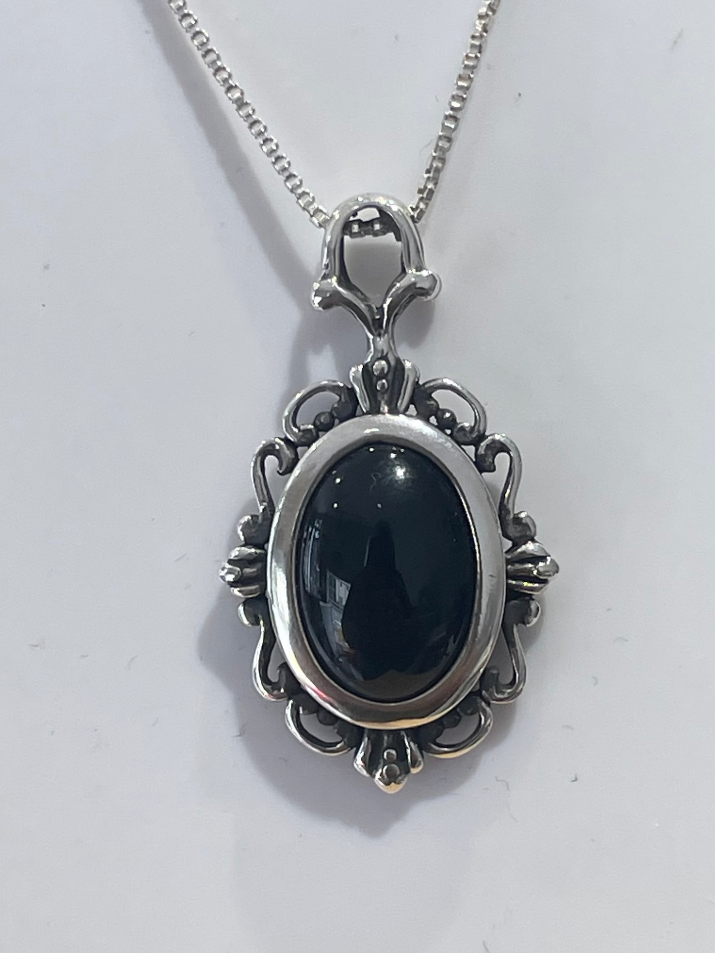 925 Sterling Silver Vintage Black Onyx Necklace