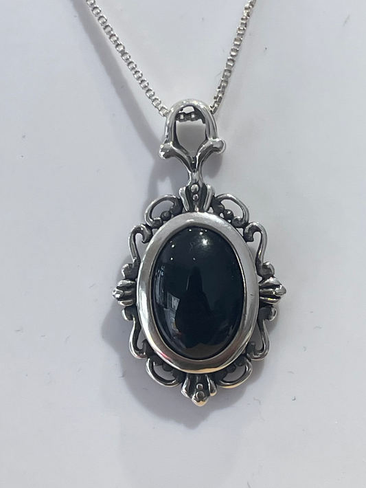 925 Sterling Silver Vintage Black Onyx Necklace