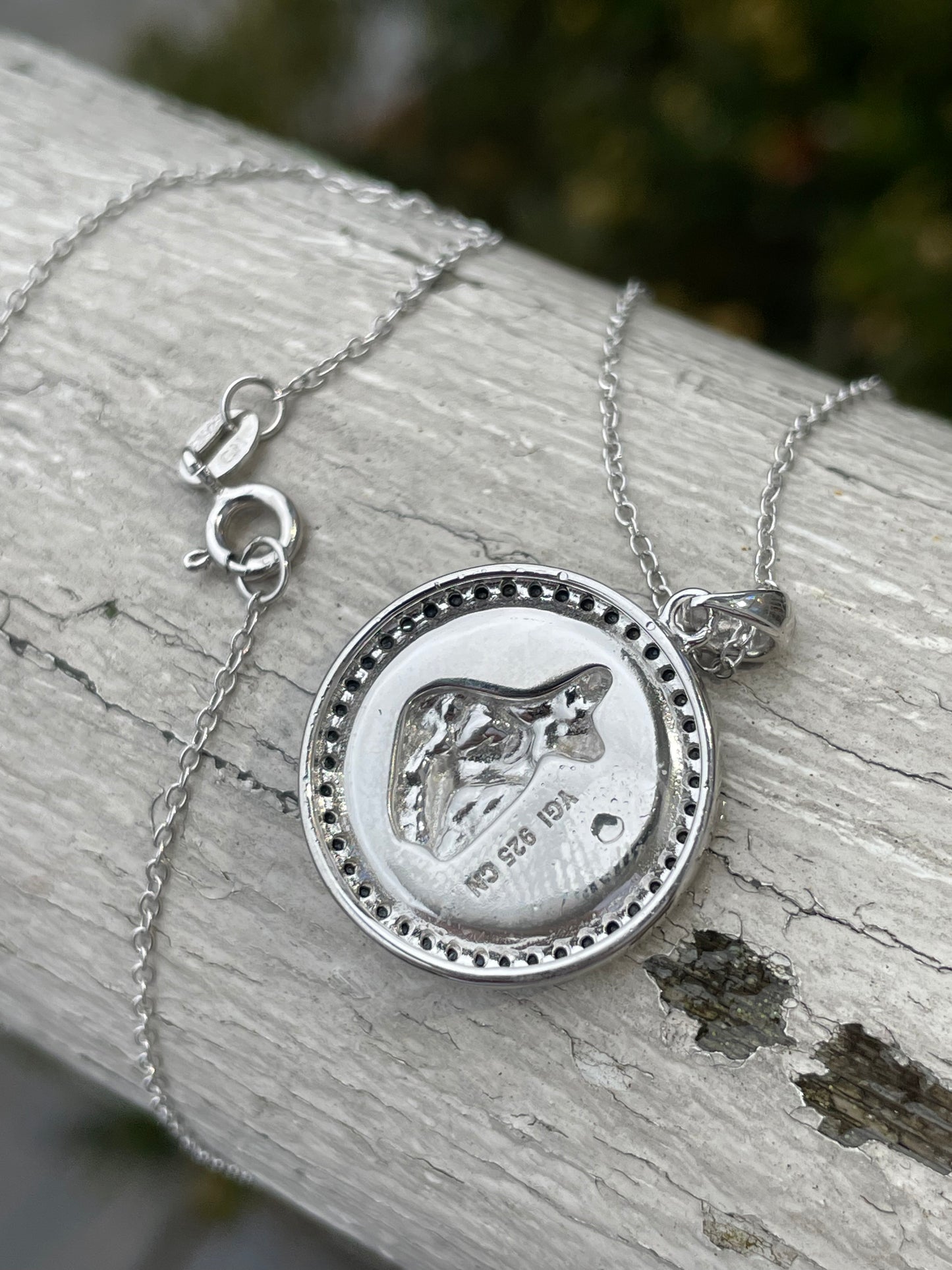 925 Sterling Silver Saint Christopher Necklace with Black Zirconia