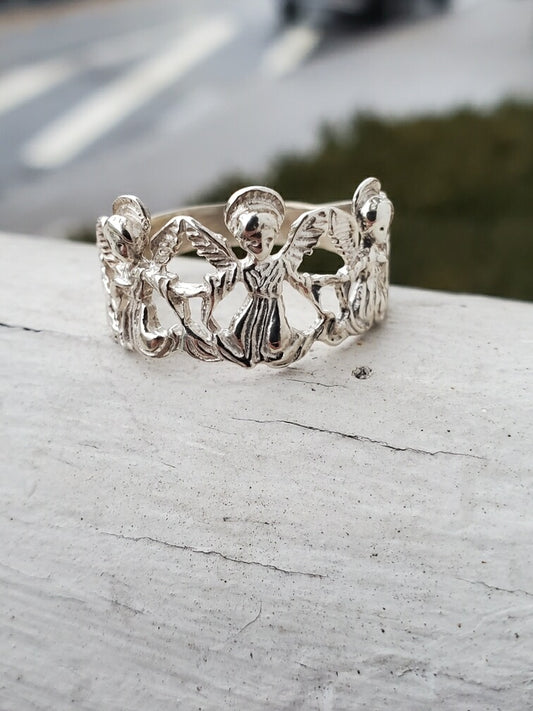 925 Sterling Silver Guardian Angel Band Ring