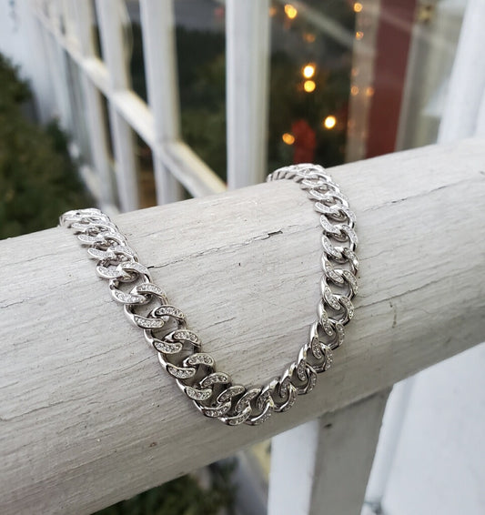 925 Sterling Silver Cuban Link Bracelet w/ Pave’ Cz stones.