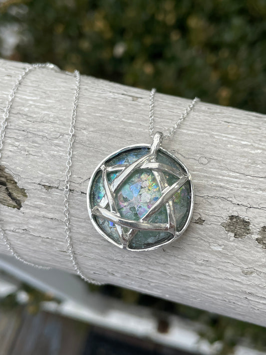 925 Sterling Silver Handmade Star of David Sea Glass Necklace