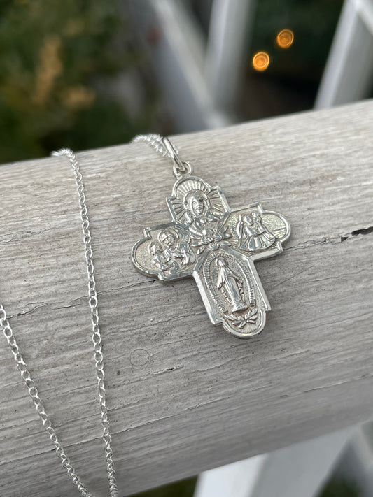 925 Sterling Silver Catholic Cross Miraculous Metal 4 image Necklace