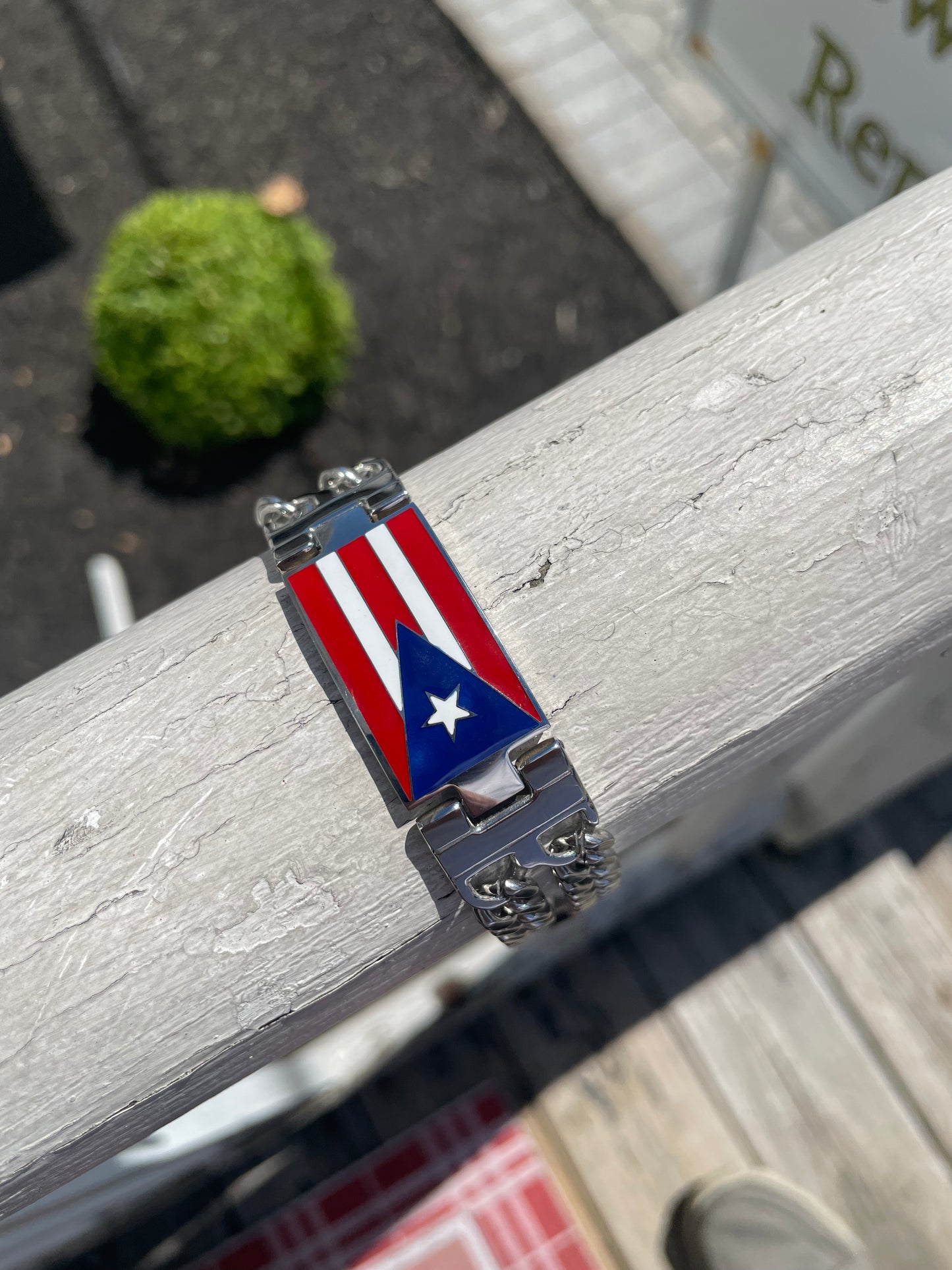 Stainless Steel Puerto Rico Flag Curb Link Bracelet