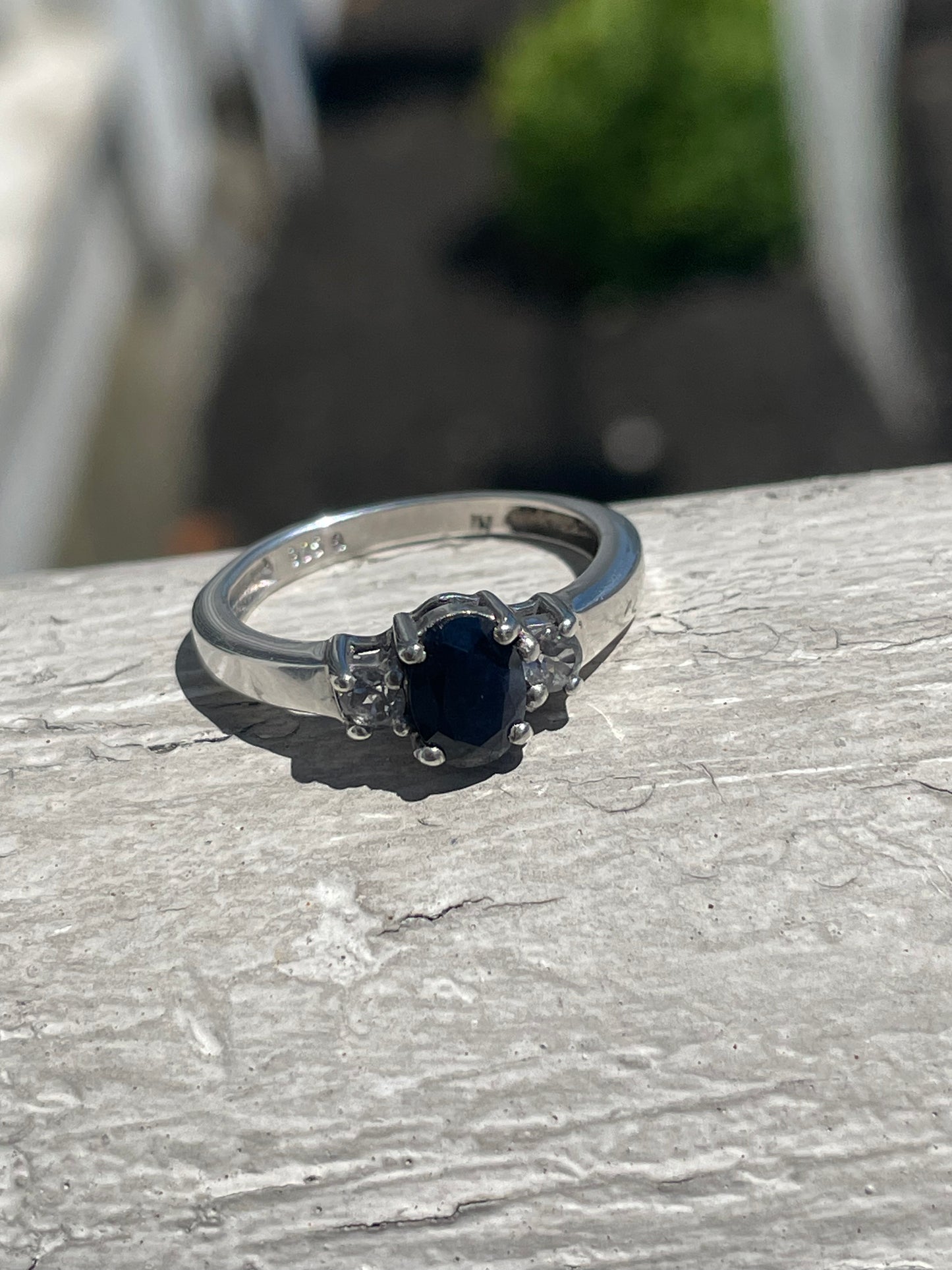 925 Sterling Silver Natural Sapphire Past Present Future Ring