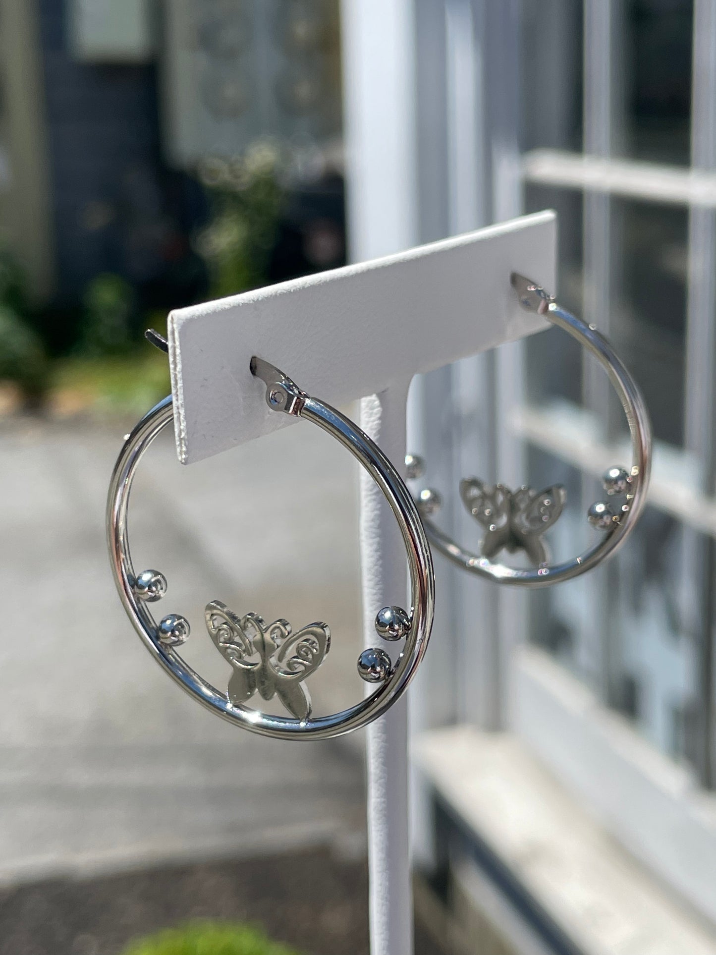 Stainless Steel Butterfly Silhouette Hoop Earrings
