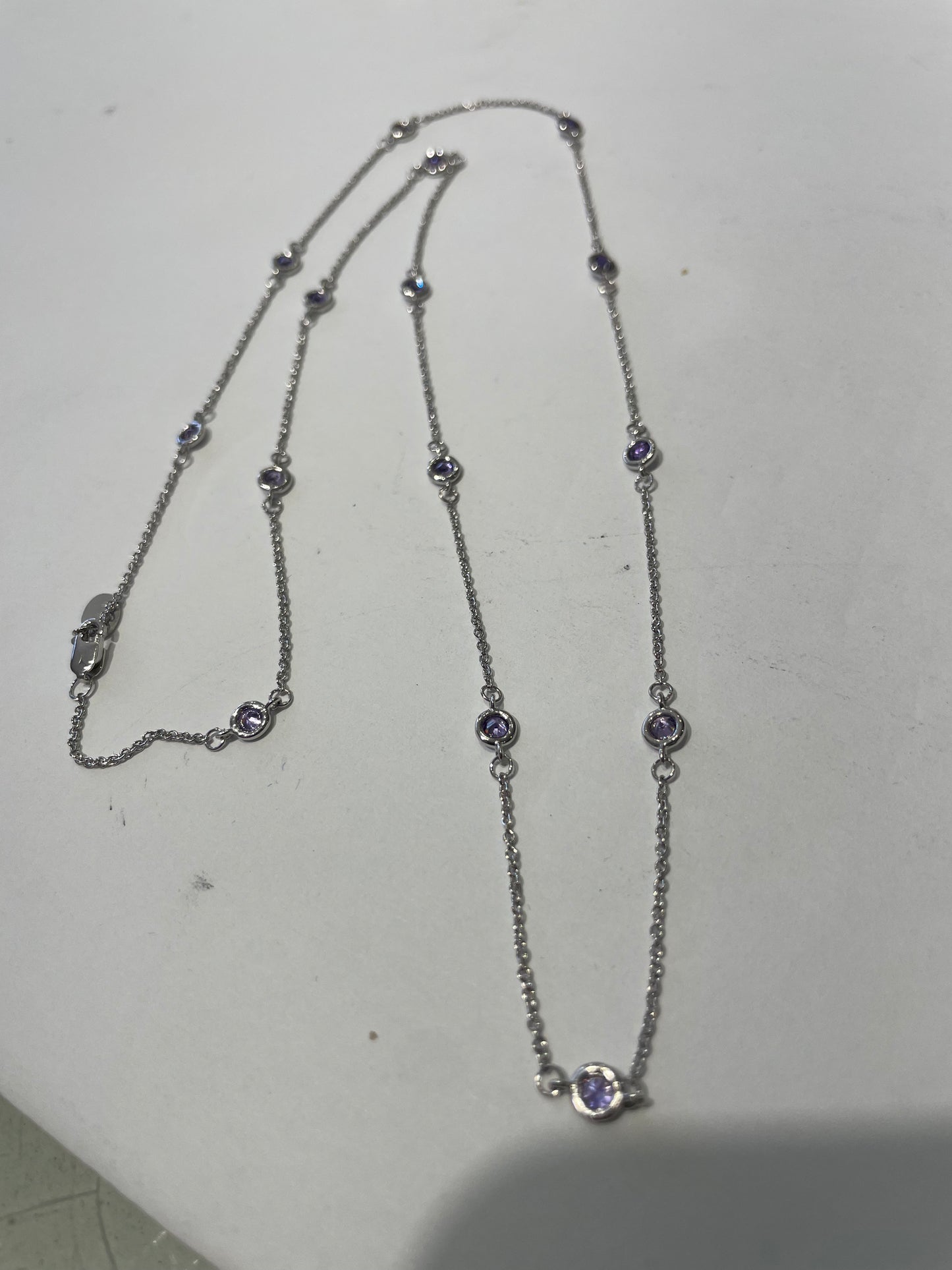 925 Sterling Silver By the Yard Lab Amethyst 24” Necklace