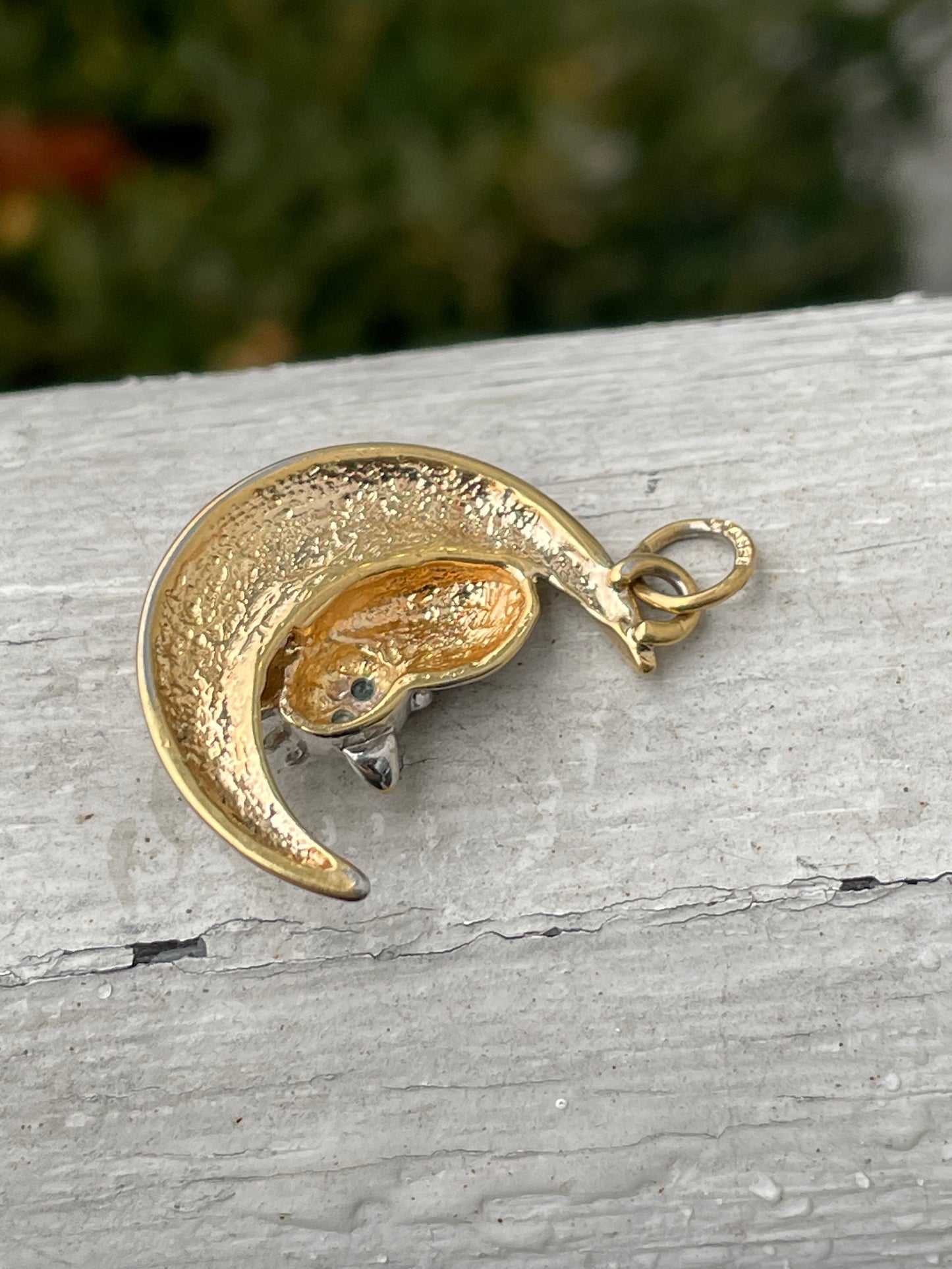 925 Sterling Silver 2tone Vermeil Crescent Moon & Cat Pendant Charm