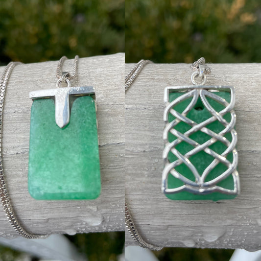 925 Sterling Silver Aventurine Block Necklace