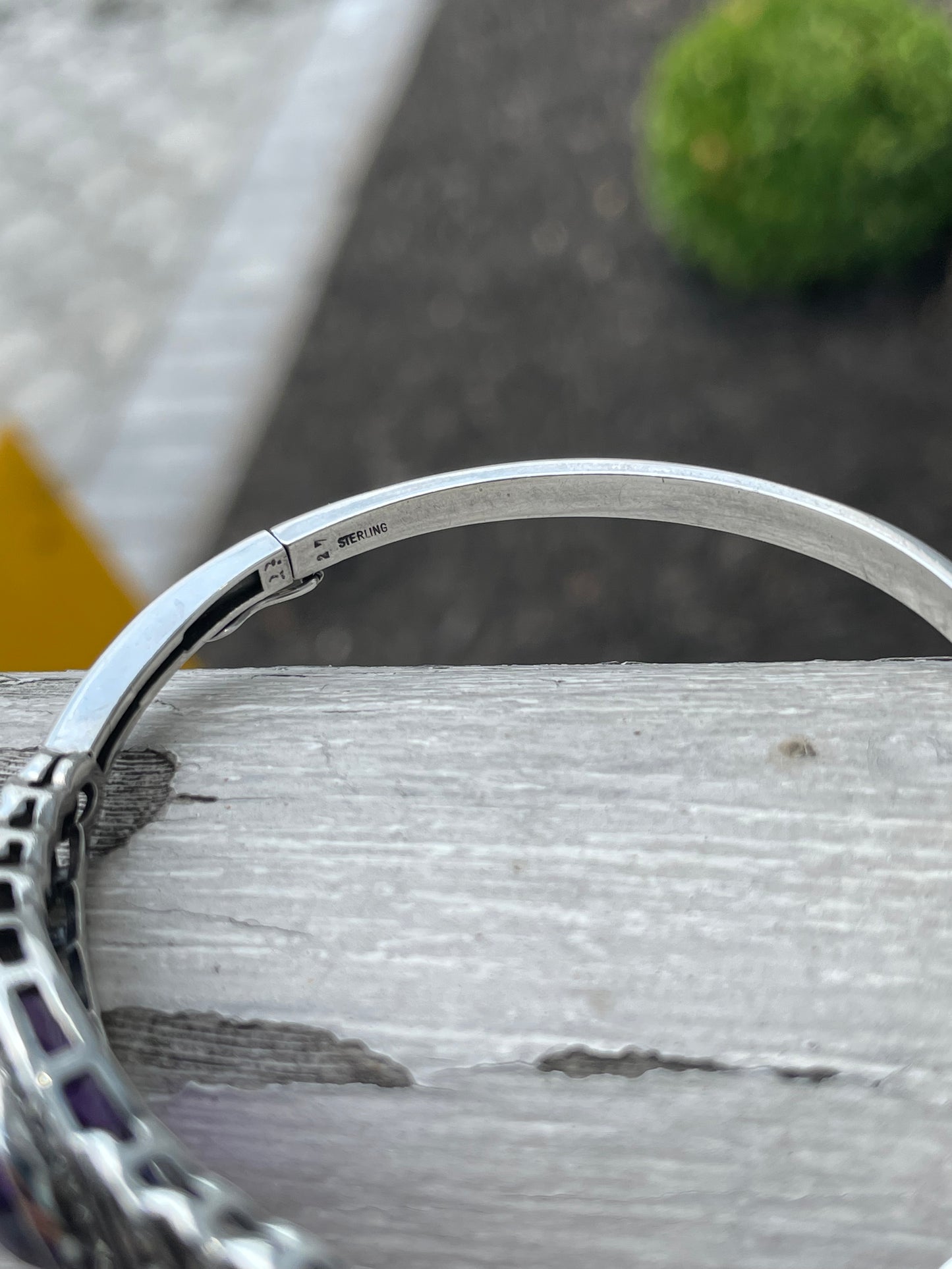 925 Sterling Silver Amethyst & Marcasite Wave Filigree Design Bracelet