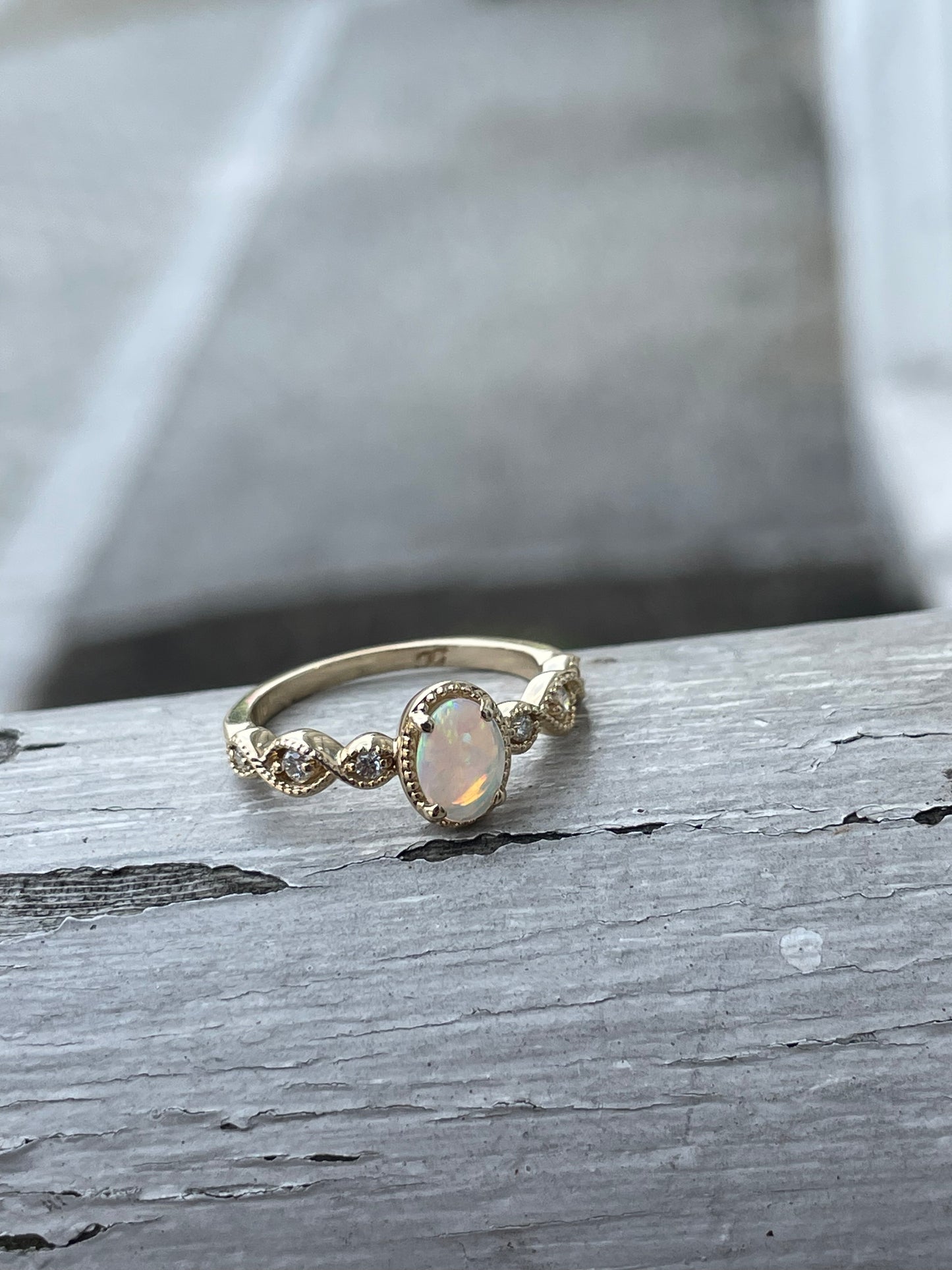 14k Gold Opal & Diamond Statement Ring