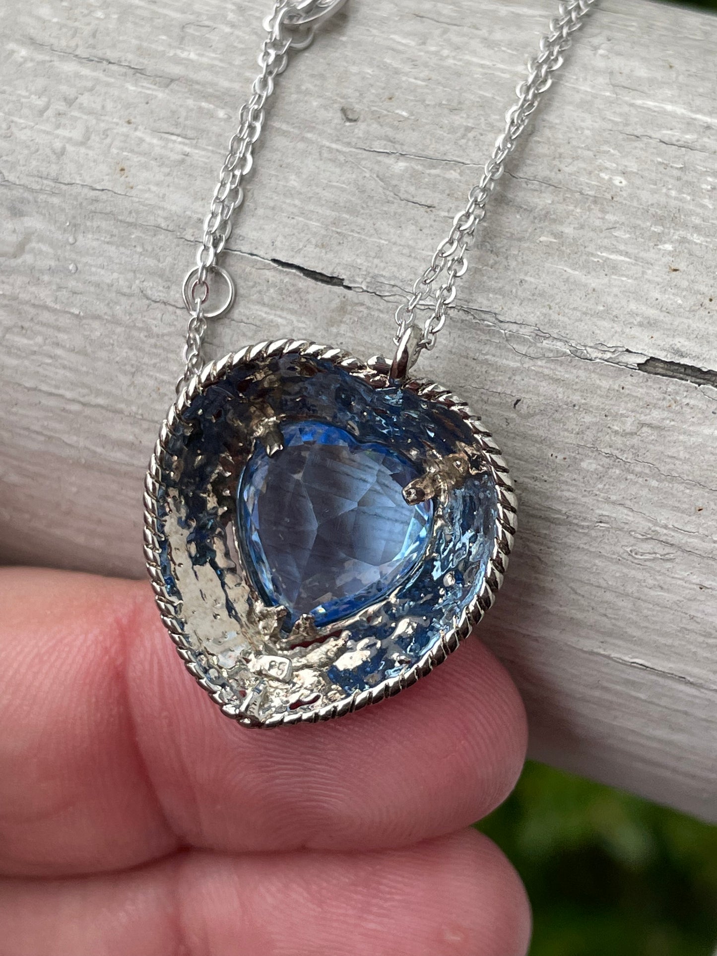 925 Sterling Silver Periwinkle Blue Zirconia Heart Shape Necklace
