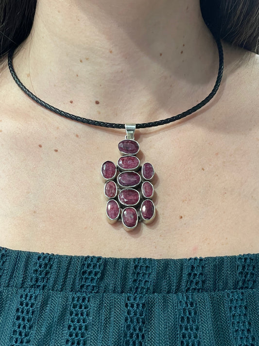 925 Sterling Silver Natural Ruby Cluster Necklace