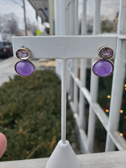 925 Sterling Silver Amethyst & Lavender Jade Earrings