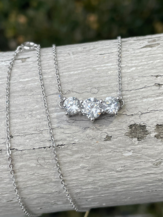 925 Sterling Silver Horizontal Past Present Future Cubic Zirconia Necklace