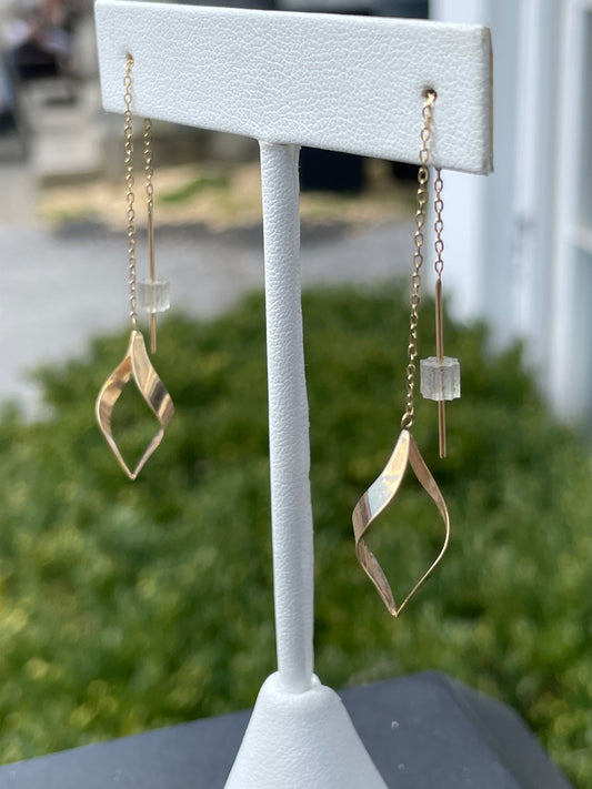 14k Gold Decorative Drop Threader Earrings