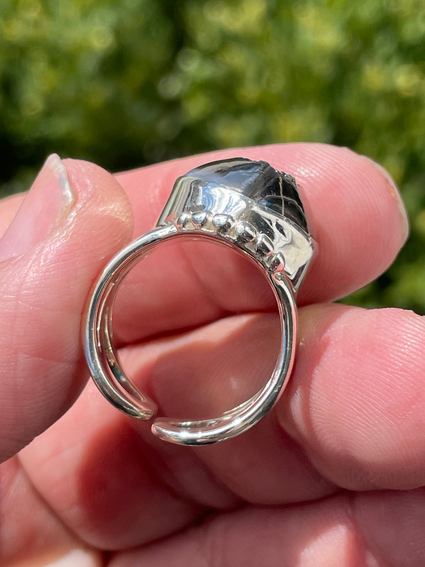 925 Sterling Silver Hematite Druzy Open Size Ring