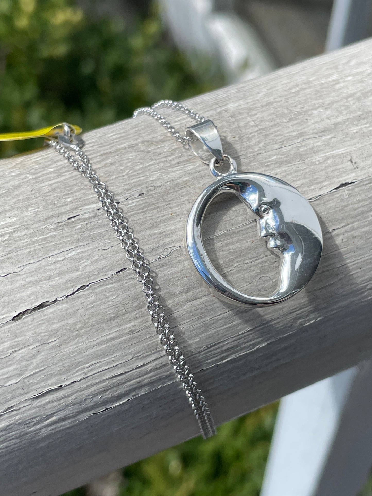 925 Sterling Silver Crescent Moon Face Circle Necklace