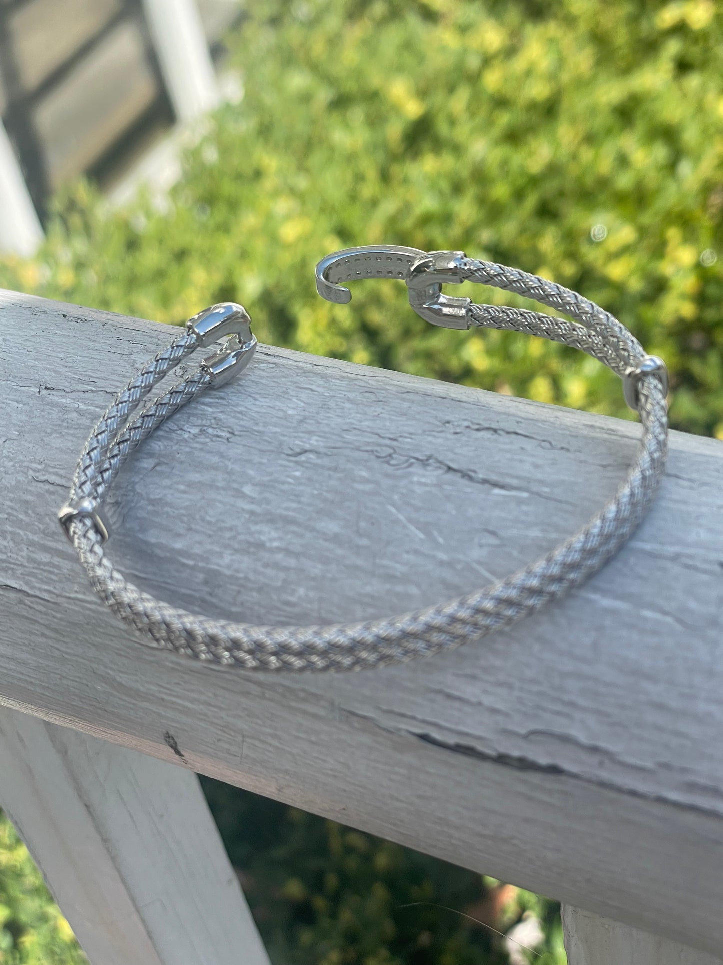 925 Sterling Silver Braided Double Strand Bracelet w/ CZ