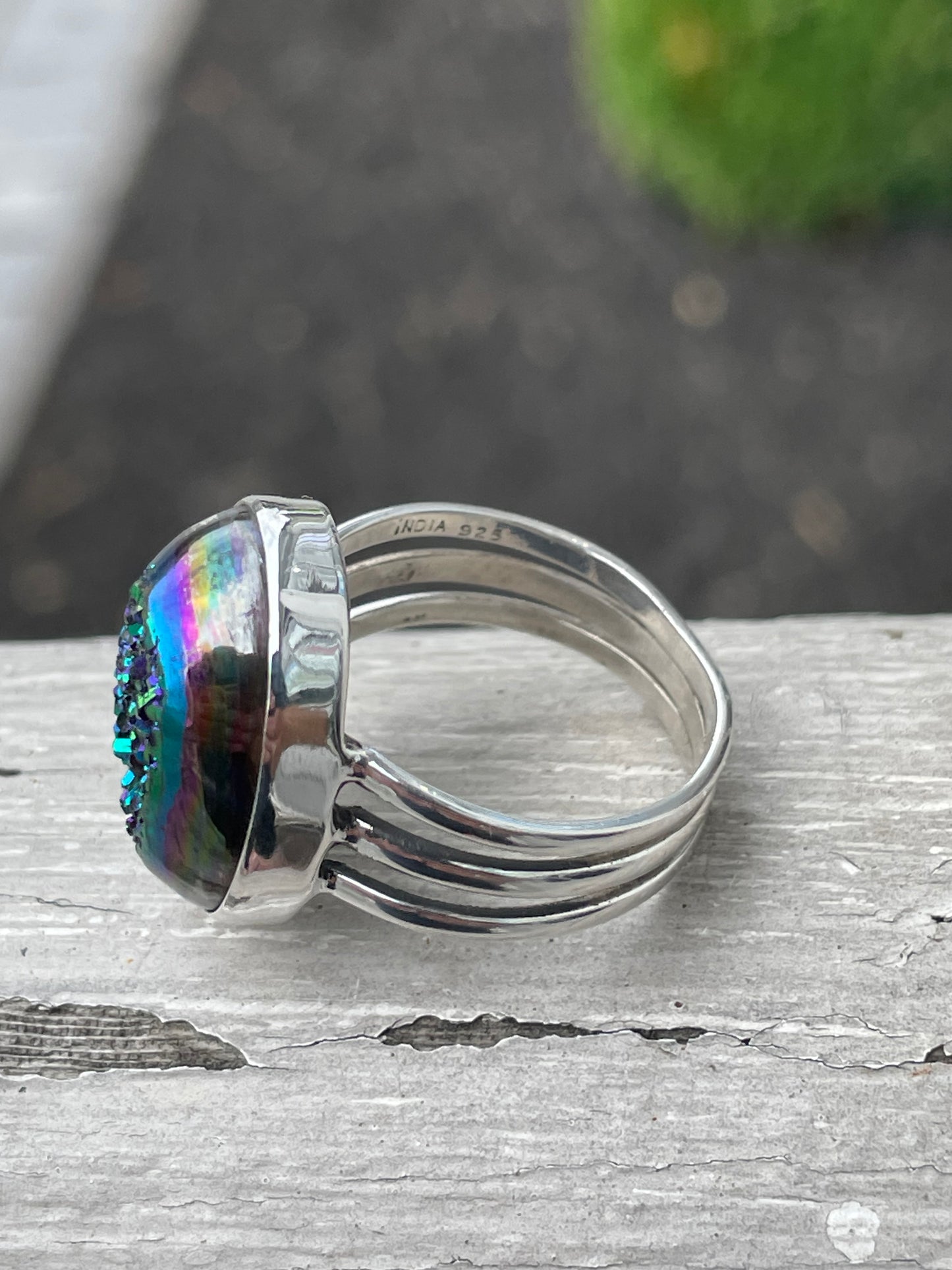 925 Sterling Silver Rainbow Druzy Ring