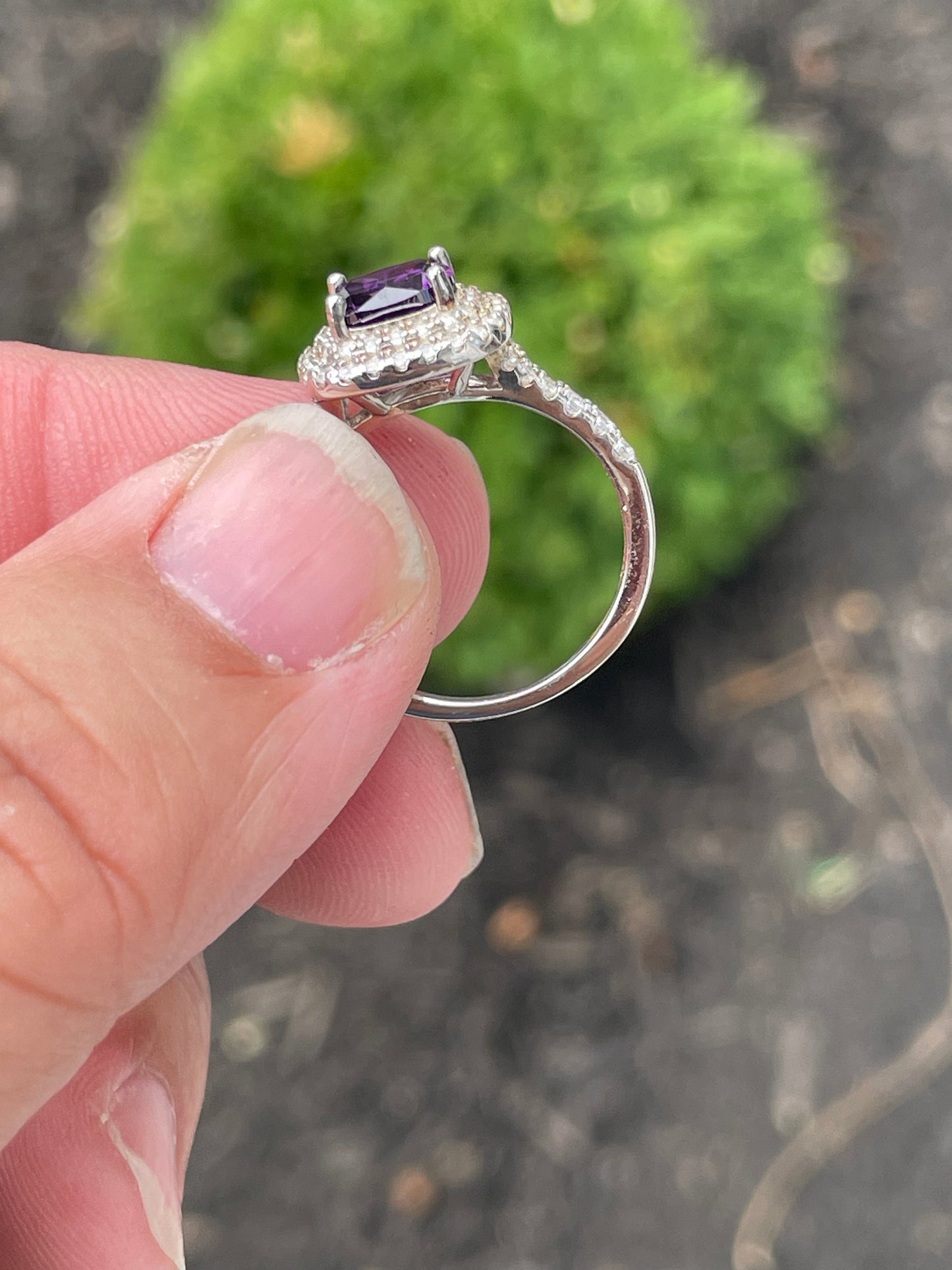 925 Sterling Silver Lab Created Amethyst & Clear Zirconia Halo Ring