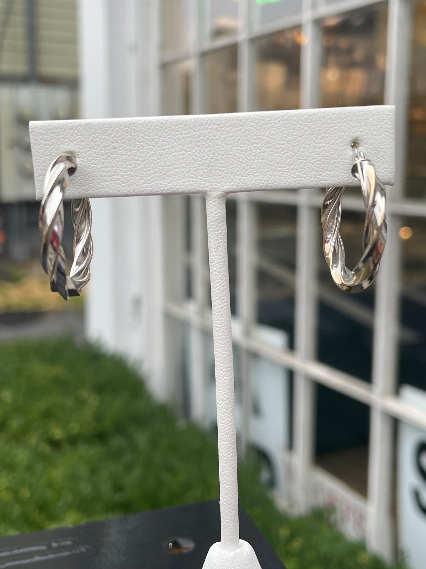 14k 2tone White & Yellow Gold Twist Hoop Earrings