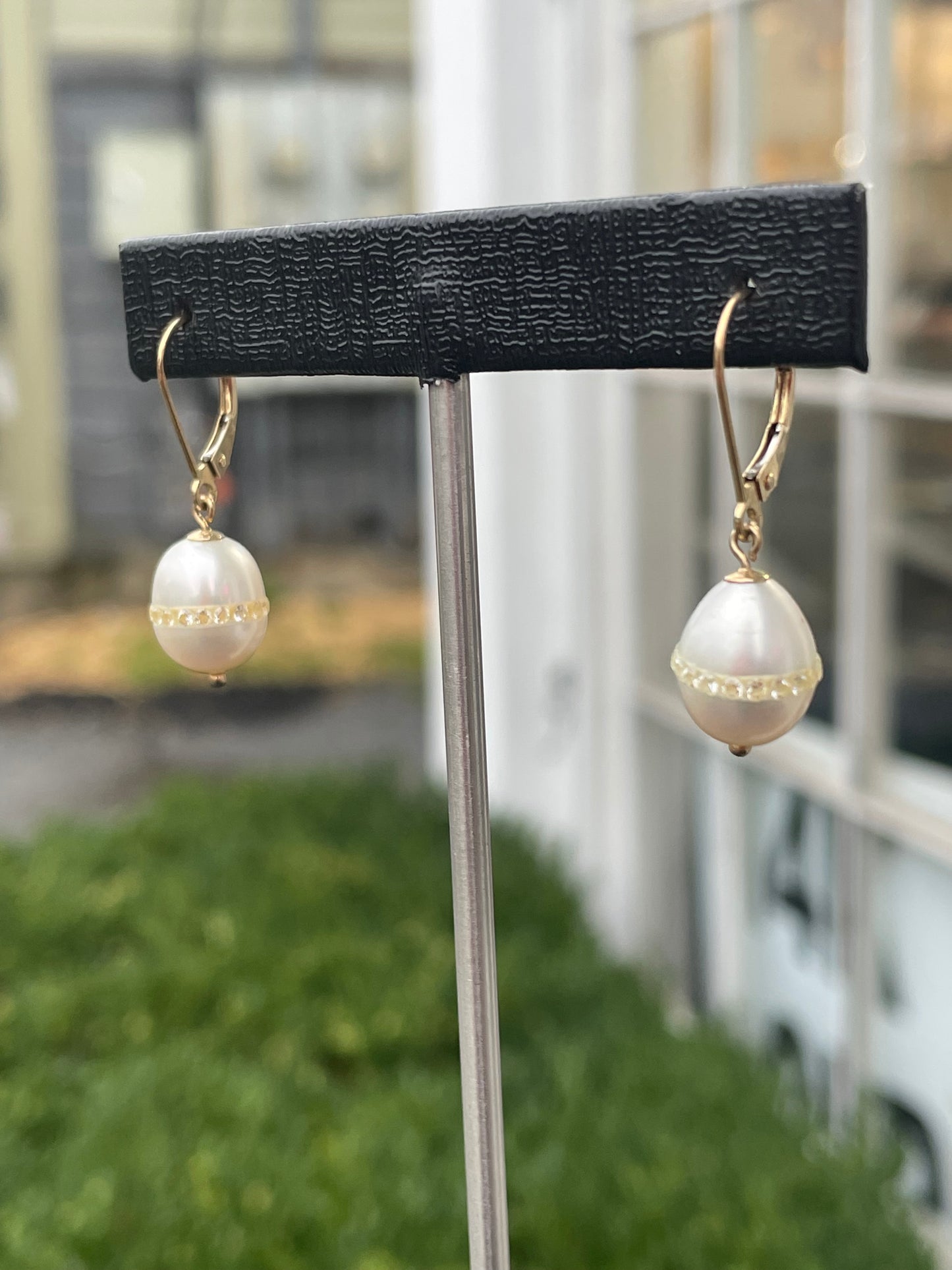 14k Gold Freshwater & Cz Pearl Dangle Earrings