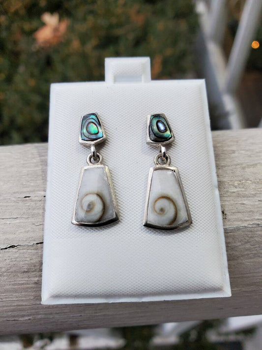 925 Sterling Silver Abalone & Shell Handmade Dangle Earrings