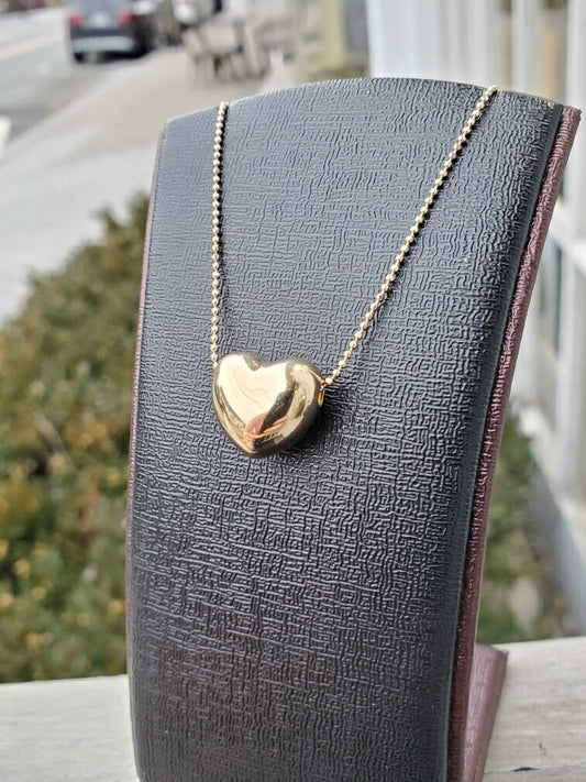 925 Sterling Silver Vermeil Puff Heart Beaded Necklace