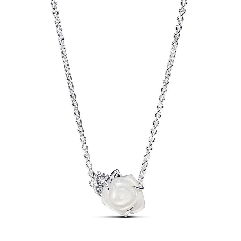 Pandora 393206C01-45 White Rose in Bloom Necklace with Mother of Pearl