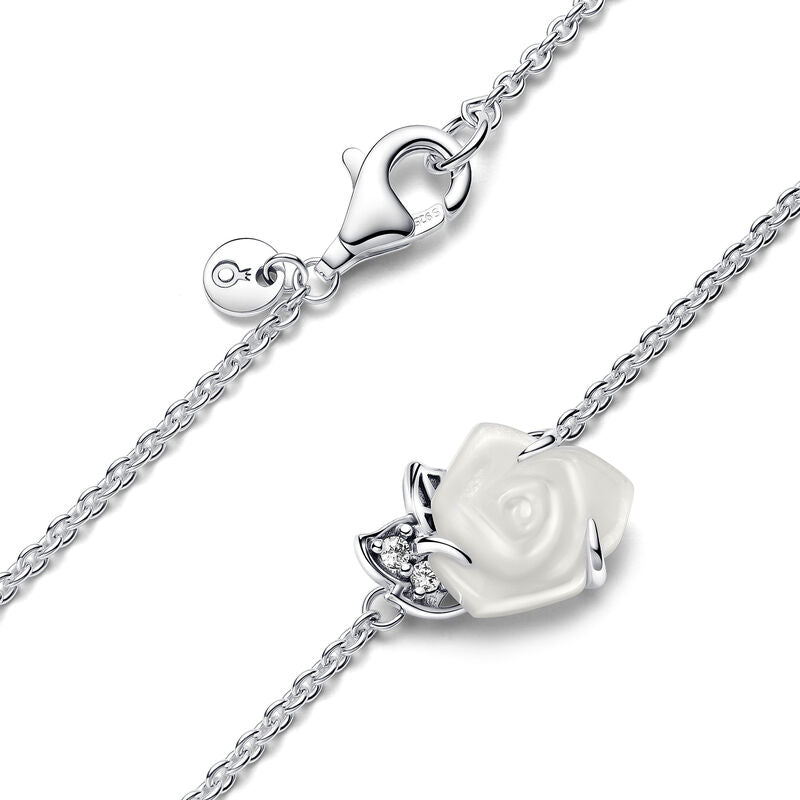 Pandora 393206C01-45 White Rose in Bloom Necklace with Mother of Pearl