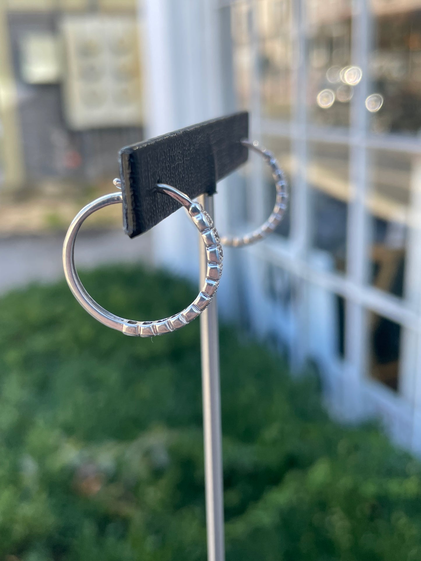 925 Sterling Silver Natural Diamond Hoop Earrings