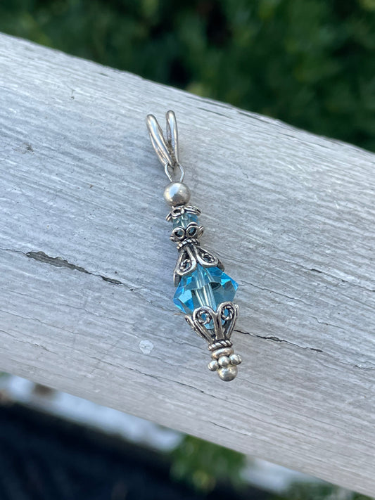 925 Sterling Silver Blue Crystal Lavaliere Charm Pendant