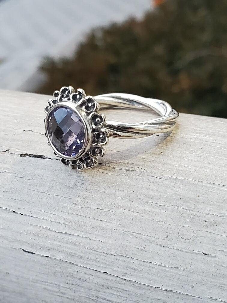 Retired Pandora Floral Elegance Ring ~ Light Amethyst