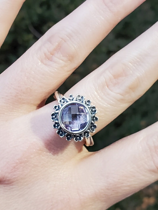 Retired Pandora Floral Elegance Ring ~ Light Amethyst