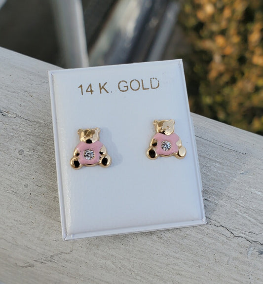 14k Gold It’s a Girl Teddy Bear Stud Earrings