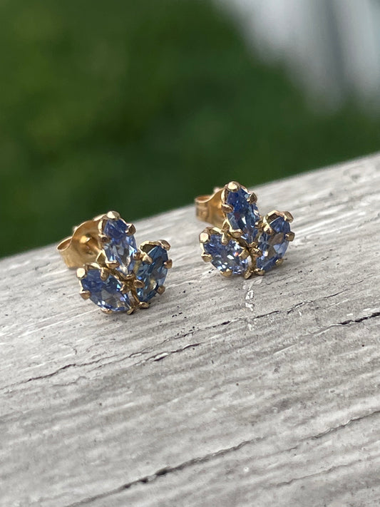 14k Gold Sapphire Leaf Design Stud Earrings